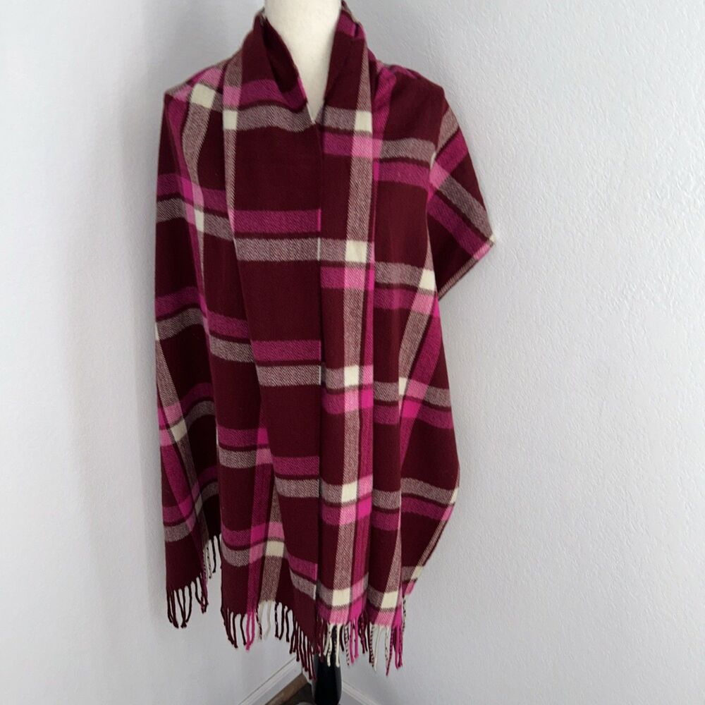 J.CREW Blanket Scarf Pink & Red Plaid Flannel Fringed Wrap Shawl 80 x 25